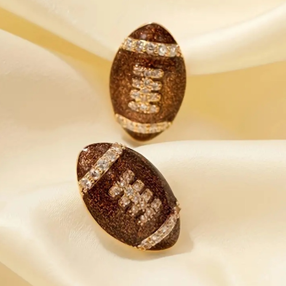 Super Bowl party Football sparkling crystal stud earrings NWT